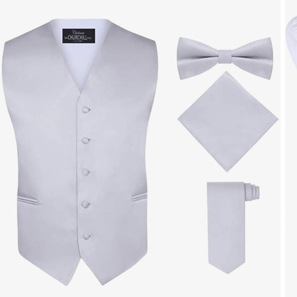 LIQUIDATING New Mens Formal Vest Light Silver Silky White Back